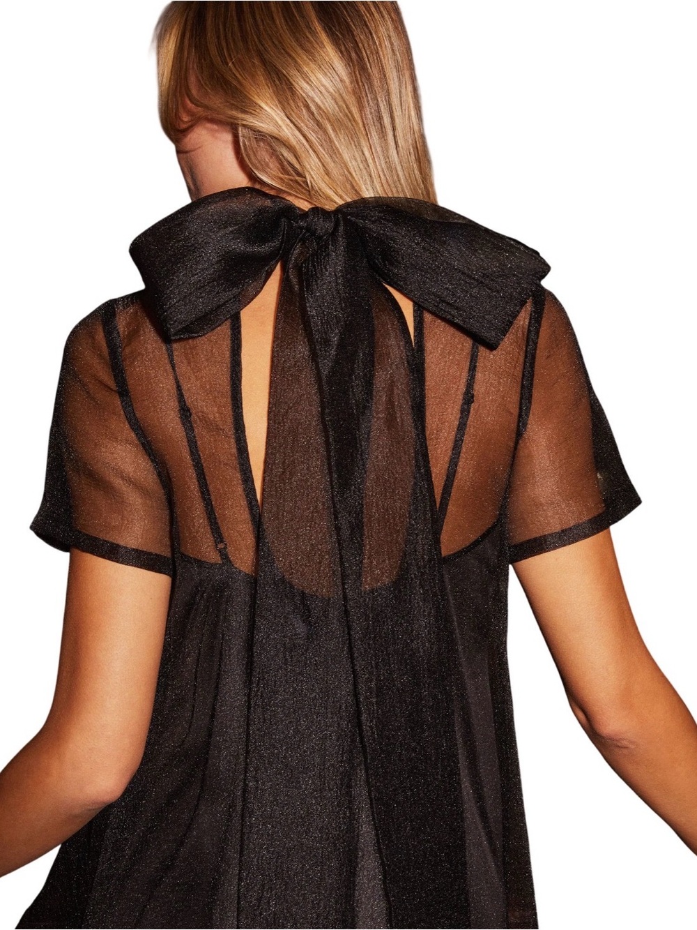 NEW Few Moda Caara Black Melody Sheer Organza Overlay Maxi Dress Back Bow - Picture 11 of 13